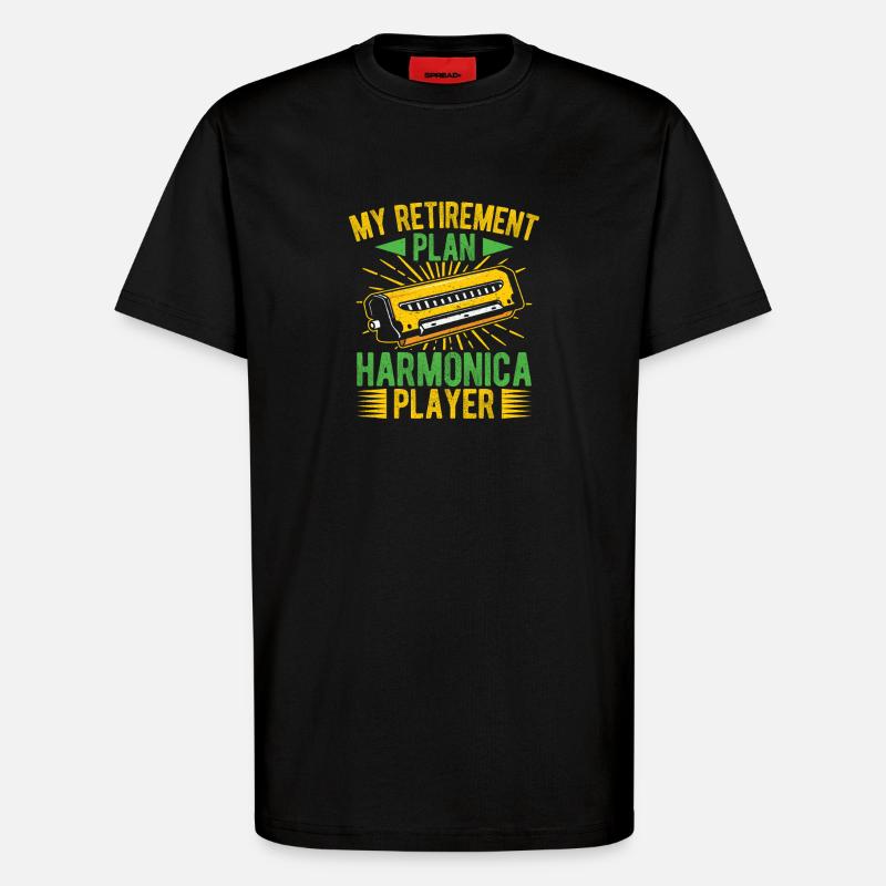Funny Harmonica Player Retirement Plan Player - T-Shirt - made by SPREAD - SOLID BLACK