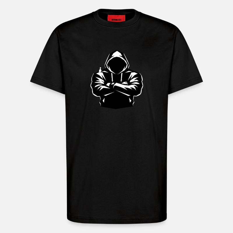 Kapuzenpulli-Figur und Vogel - T-Shirt - made by SPREAD - SOLID BLACK