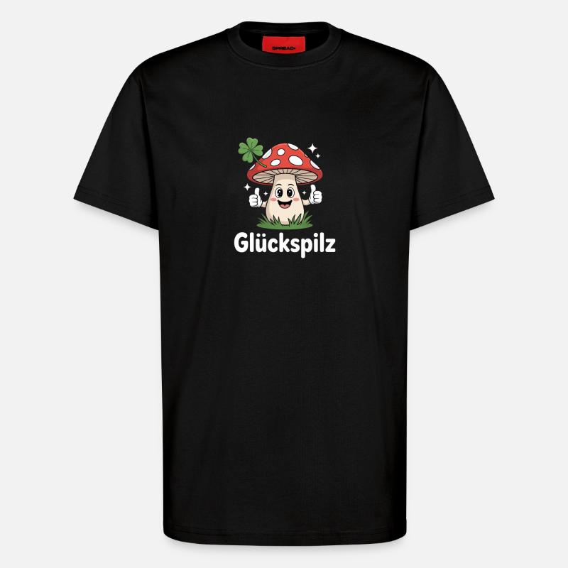 Lucky Funny Toadstool with Shamrock - T-Shirt - made by SPREAD - SOLID BLACK
