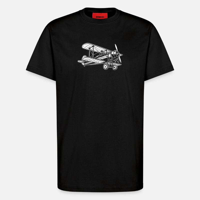 Biplane Oldtimer, Classic Airplane Design - T-Shirt - made by SPREAD - SOLID BLACK