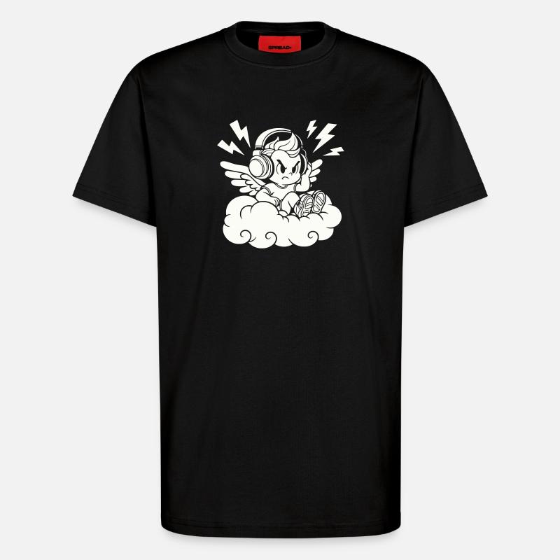Musik Engel – Cherub mit Kopfhörern - T-Shirt - made by SPREAD - SOLID BLACK