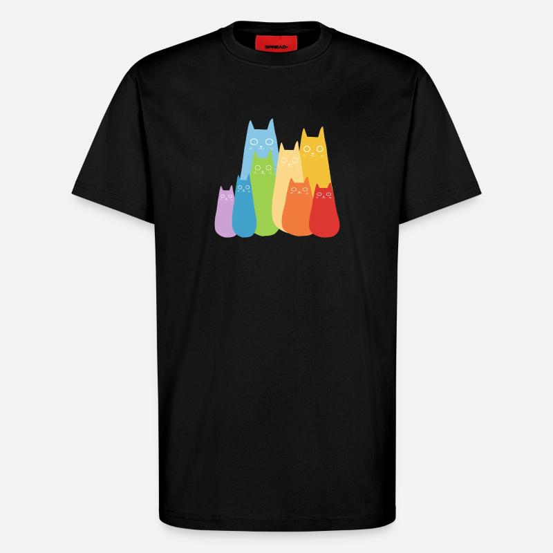 Bunte Katzen Katze Regenbogen - T-Shirt - made by SPREAD - SOLID BLACK