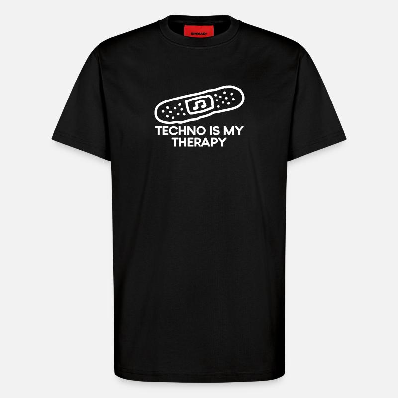 Techno is my Therapy Pflaster - T-Shirt - made by SPREAD - SOLID BLACK