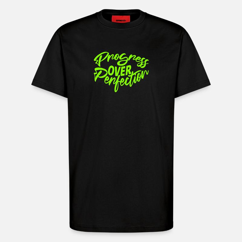Progress Over Perfection Saying Motivation Mindset - T-Shirt - made by SPREAD - SOLID BLACK