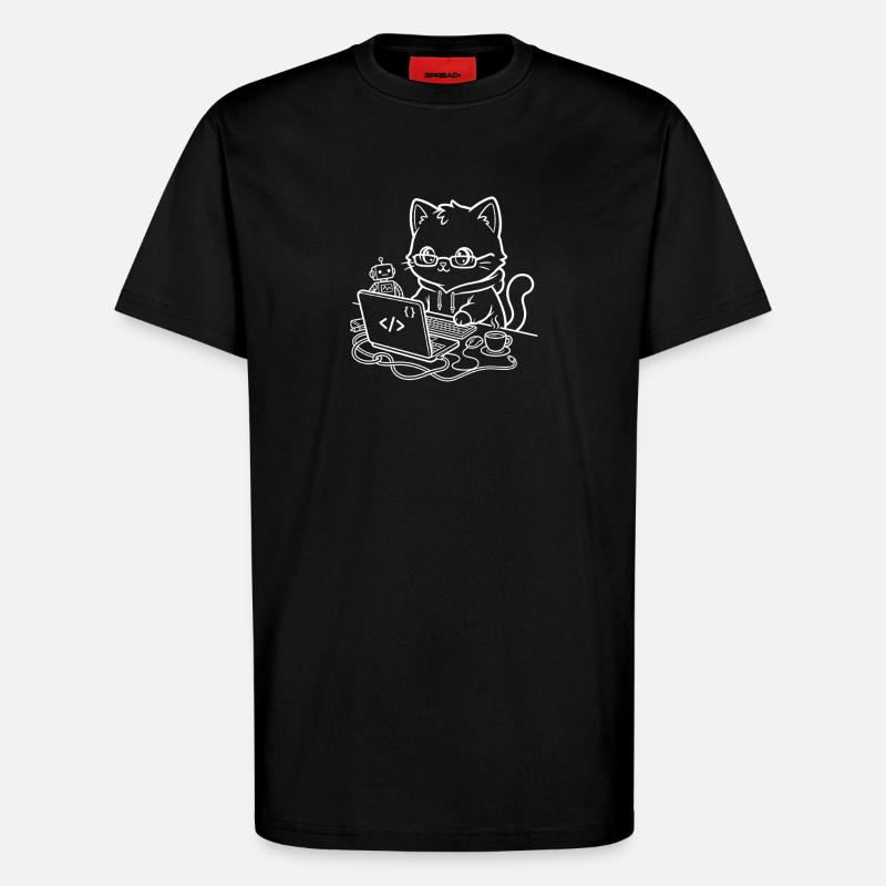 Coder Kawaii Katze Programmierer - T-Shirt - made by SPREAD - SOLID BLACK