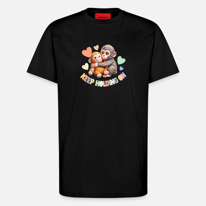 Keep Holding On: Hugging Monkeys - T-Shirt - made by SPREAD - SOLID BLACK