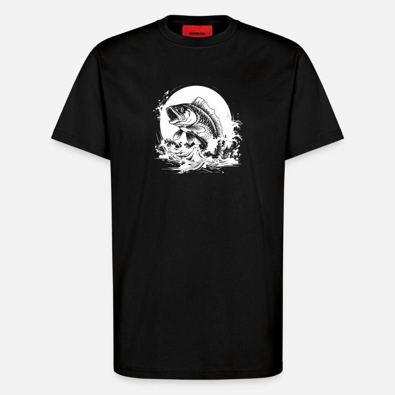 Fischerei Zeichnung - T-Shirt - made by SPREAD - SOLID BLACK