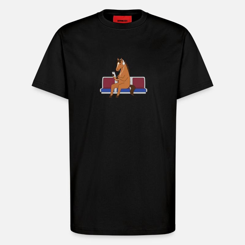 Pferd mit Kopfhörern in U-Bahn - T-Shirt - made by SPREAD - SOLID BLACK