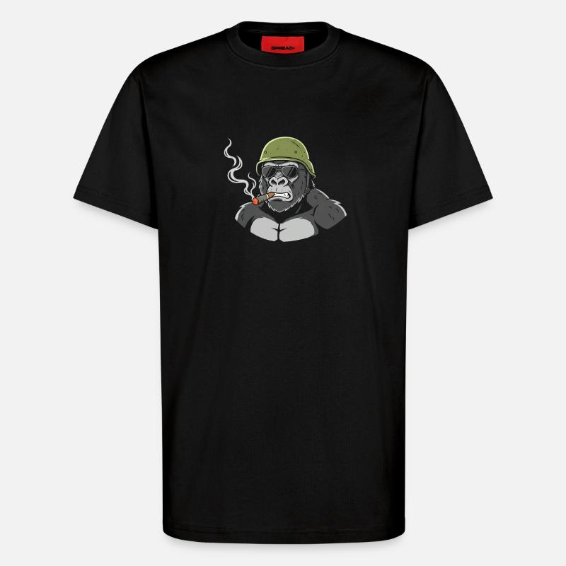 Gorilla Commando mit Zigarre - T-Shirt - made by SPREAD - SOLID BLACK