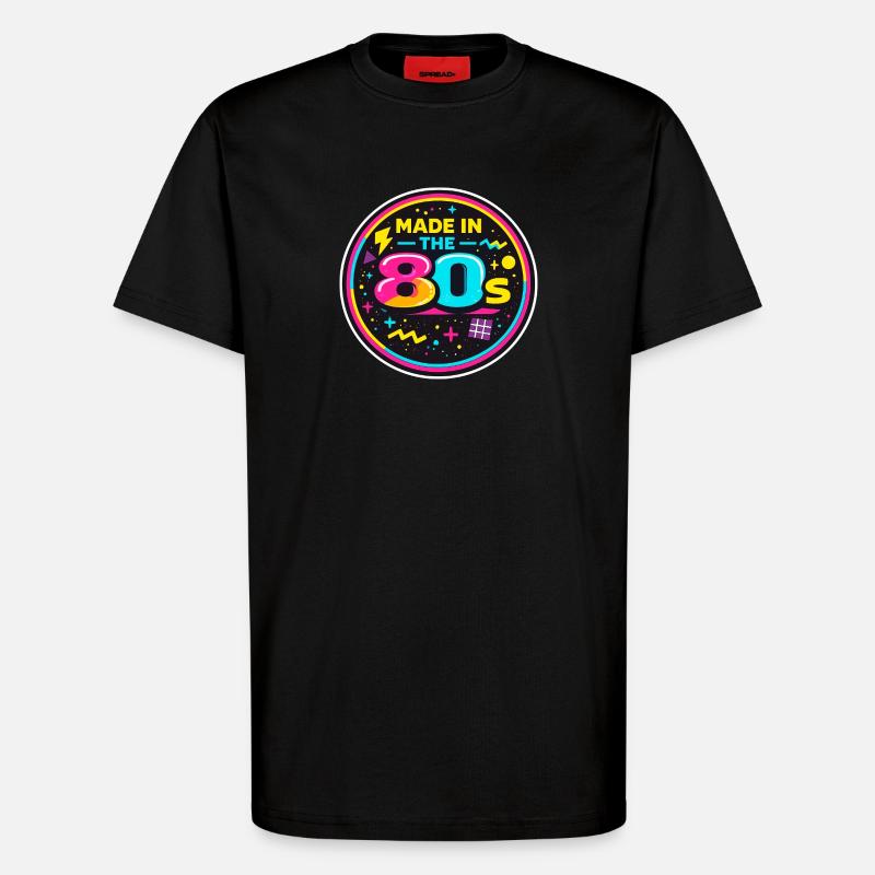 80er Neon Nostalgie Sticker - T-Shirt - made by SPREAD - SOLID BLACK