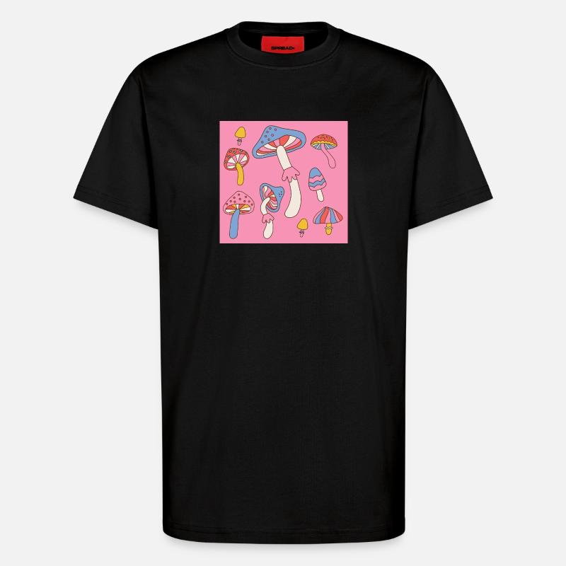Retro Mushroom Pattern – Psychedelic 70s Design - T-Shirt - made by SPREAD - SOLID BLACK