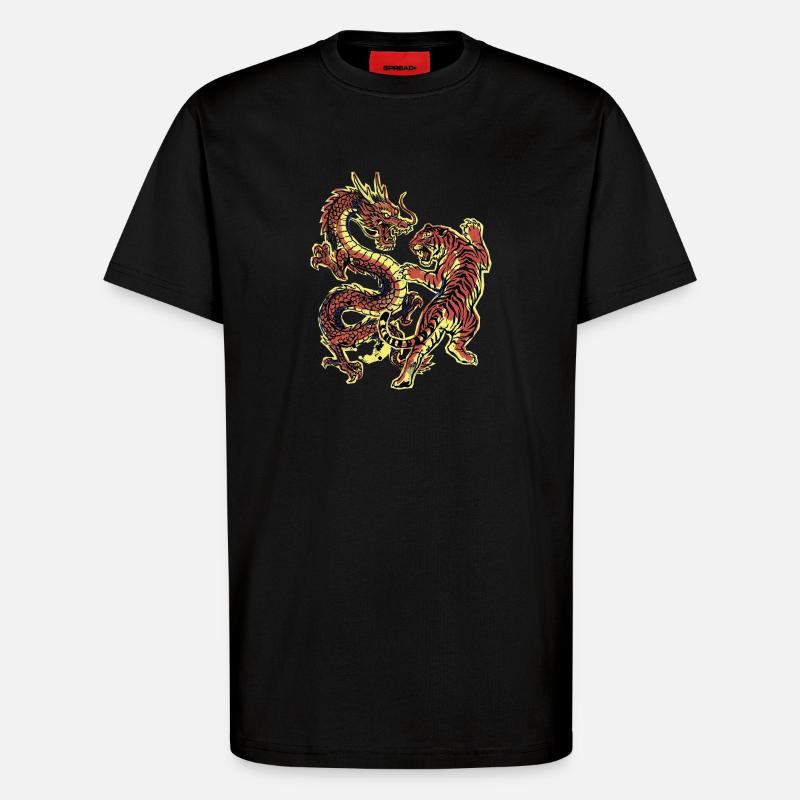 Drache und Tiger Chinesisch - T-Shirt - made by SPREAD - SOLID BLACK