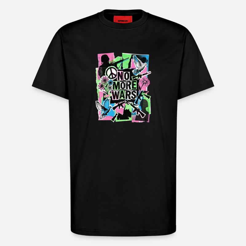 Peace: Never again war - T-Shirt - made by SPREAD - SOLID BLACK