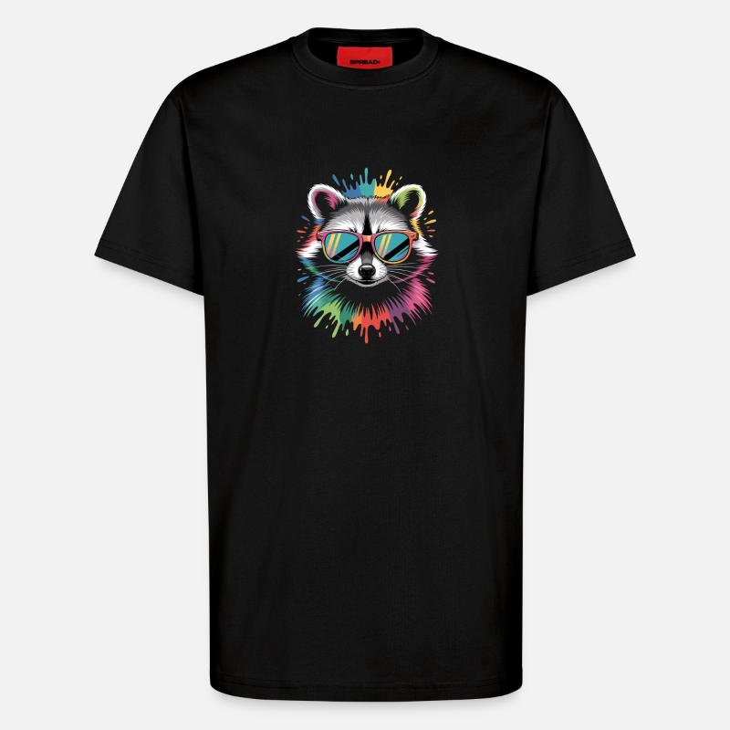 Waschbär Farbexplosion - T-Shirt - made by SPREAD - SOLID BLACK