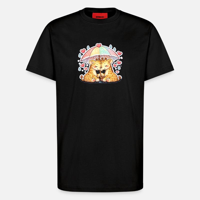 Cuddly giraffes under rainbow - T-Shirt - made by SPREAD - SOLID BLACK