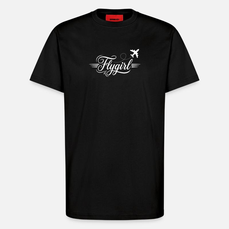 Flygirl Script mit Flugzeug-Schnörkel - T-Shirt - made by SPREAD - SOLID BLACK