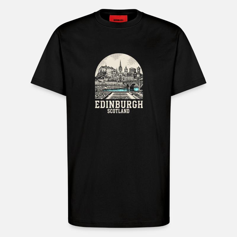 Edinburgh Skyline Blue River - T-Shirt - made by SPREAD - SOLID BLACK