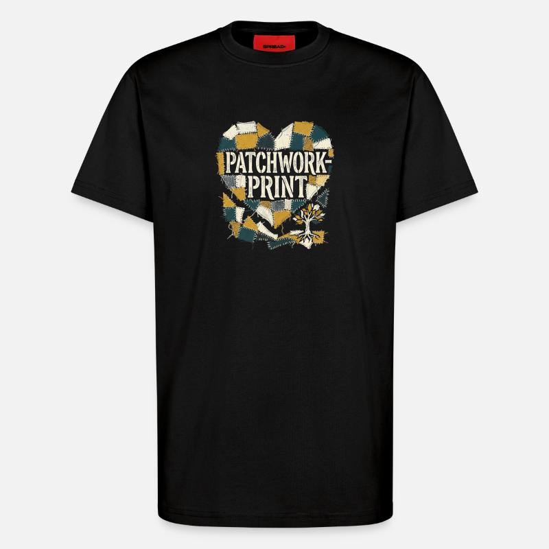 Impression patchwork - T-shirt bio décontracté fabriqué en UE - SOLID BLACK