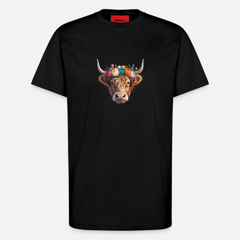 Kuh mit Blumenkrone - T-Shirt - made by SPREAD - SOLID BLACK