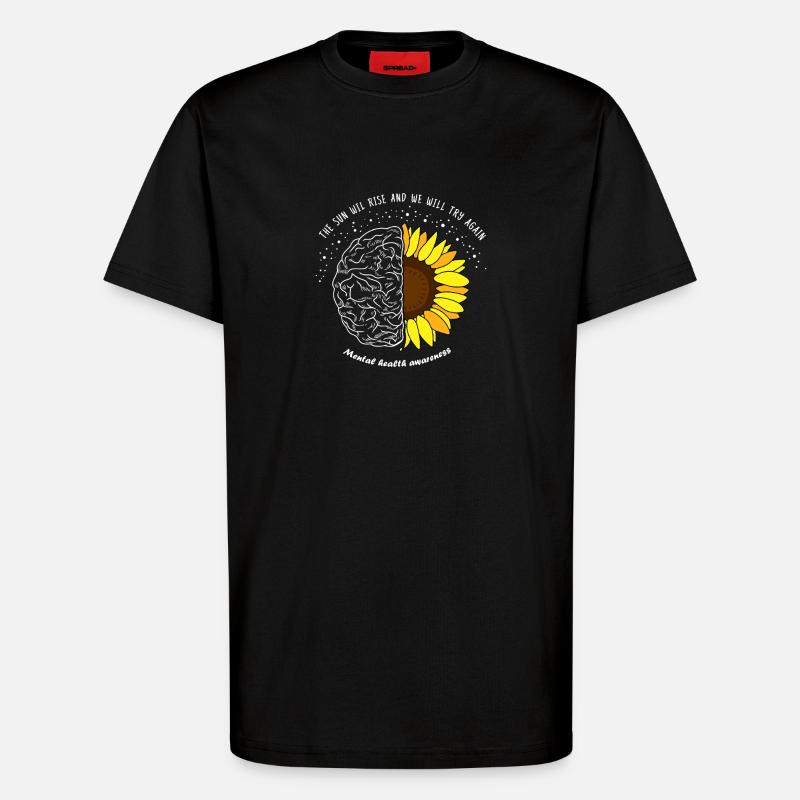 Sunrise Mind: Brain and Bloom - T-Shirt - made by SPREAD - SOLID BLACK