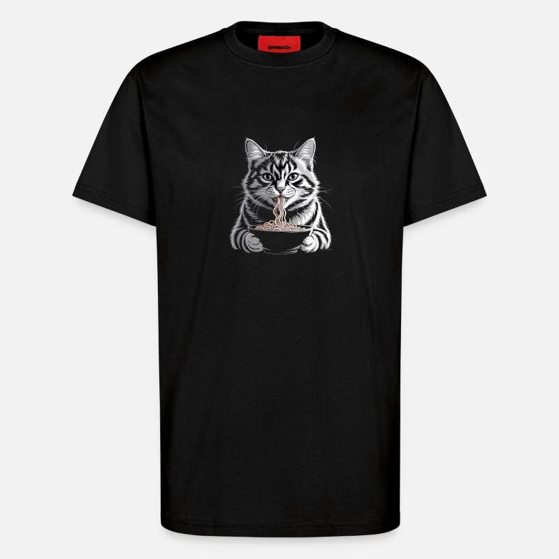 Cat Eats Ramen - T-Shirt - made by SPREAD - SOLID BLACK