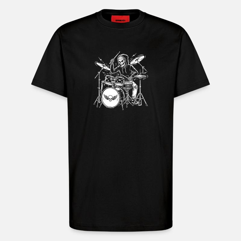 Grim Drummer Skeleton - T-Shirt - made by SPREAD - SOLID BLACK