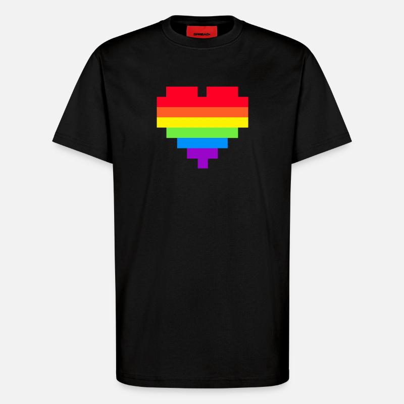Pixel Herz Regenbogenfahne - T-Shirt - made by SPREAD - SOLID BLACK