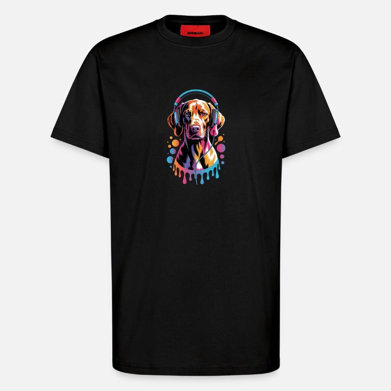 Viszla mit Kopfhörer - T-Shirt - made by SPREAD - SOLID BLACK