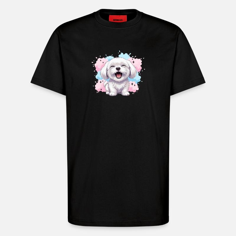 Cheerful Fluffy Dog Pastel Splash - T-Shirt - made by SPREAD - SOLID BLACK