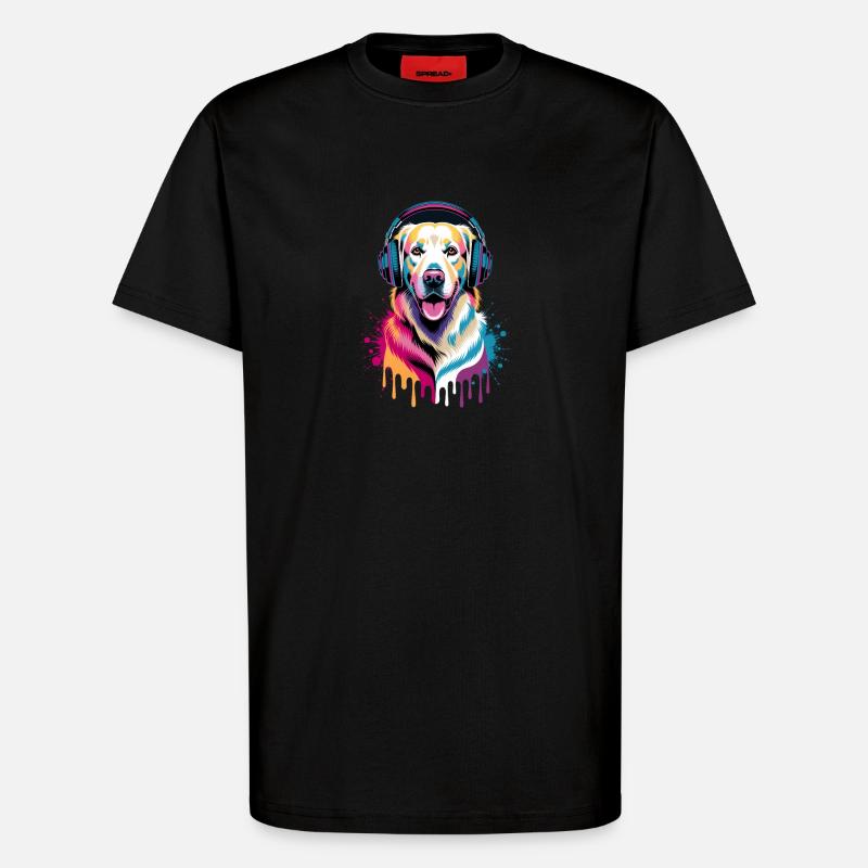 Golden Retriever mit Kopfhörer - T-Shirt - made by SPREAD - SOLID BLACK