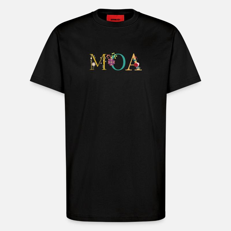 Nom du MOA décoré de fleurs - T-shirt bio décontracté fabriqué en UE - SOLID BLACK