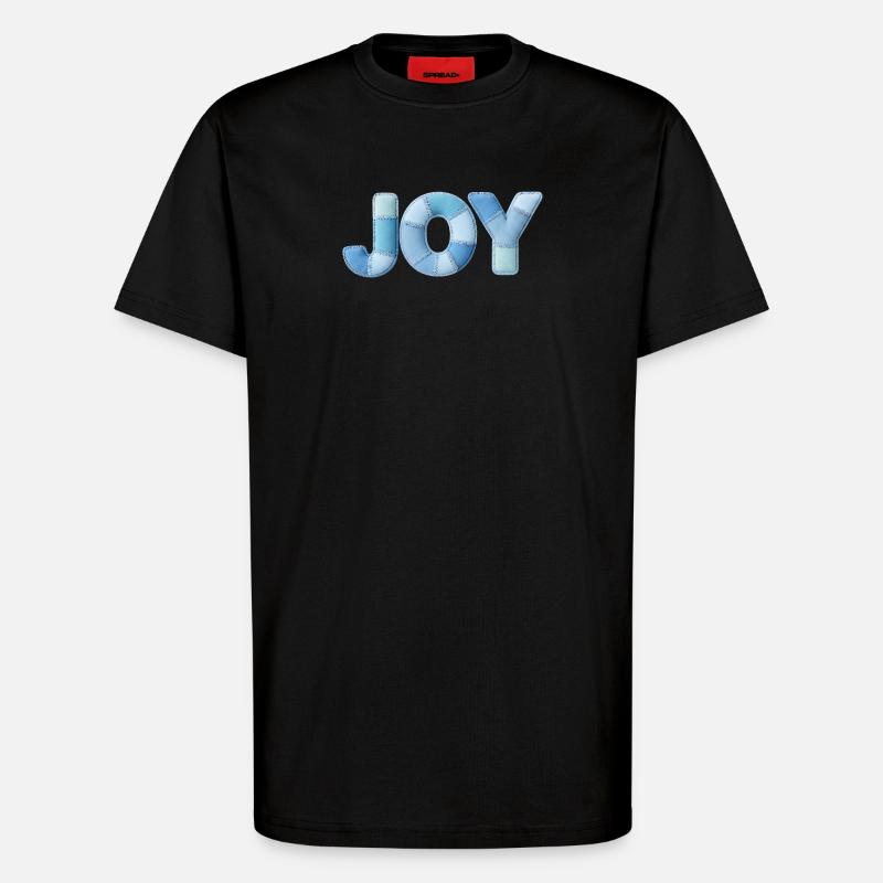 Blue Patchwork Joy Lettering - T-Shirt - made by SPREAD - SOLID BLACK