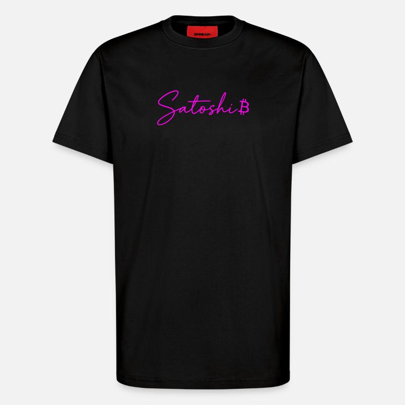 Satoshi Neon Lettering Bitcoin Script Pink - T-Shirt - made by SPREAD - SOLID BLACK