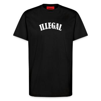 illegal gesetzlos gesetzwidrig ungesetzlich demo - T-Shirt - made by SPREAD - SOLID BLACK - Vorne - Alina (178cm) & Michal (187cm)