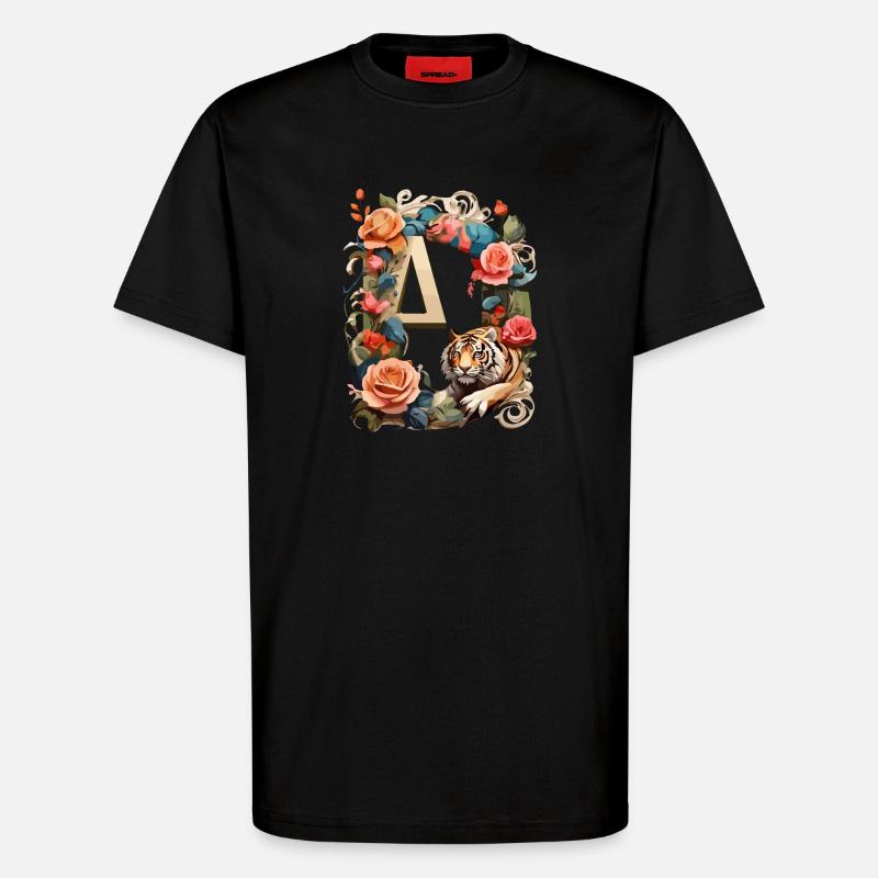 Tiger und Blumen Ring - T-Shirt - made by SPREAD - SOLID BLACK