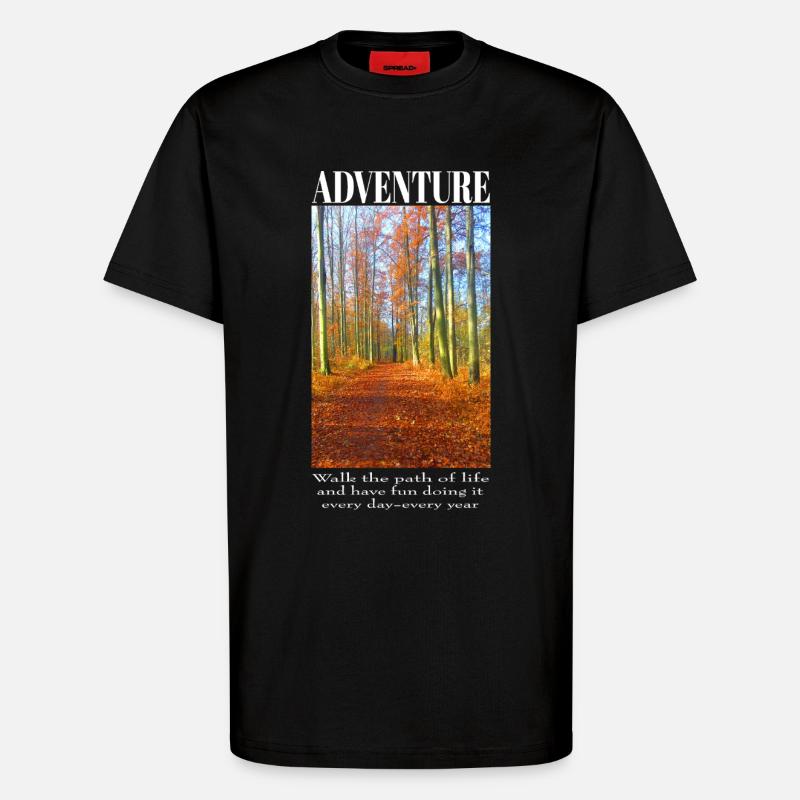 Herbstlicher Waldweg Wanderdesign - T-Shirt - made by SPREAD - SOLID BLACK