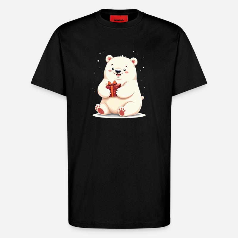 Niedlicher Eisbär mit Geschenkillustration - T-Shirt - made by SPREAD - SOLID BLACK