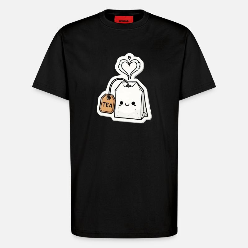 Kawaii Teebeutel mit Herzdampf - T-Shirt - made by SPREAD - SOLID BLACK