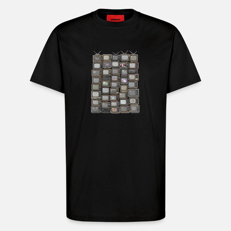 Retro TV Stack Collage - T-Shirt - made by SPREAD - SOLID BLACK