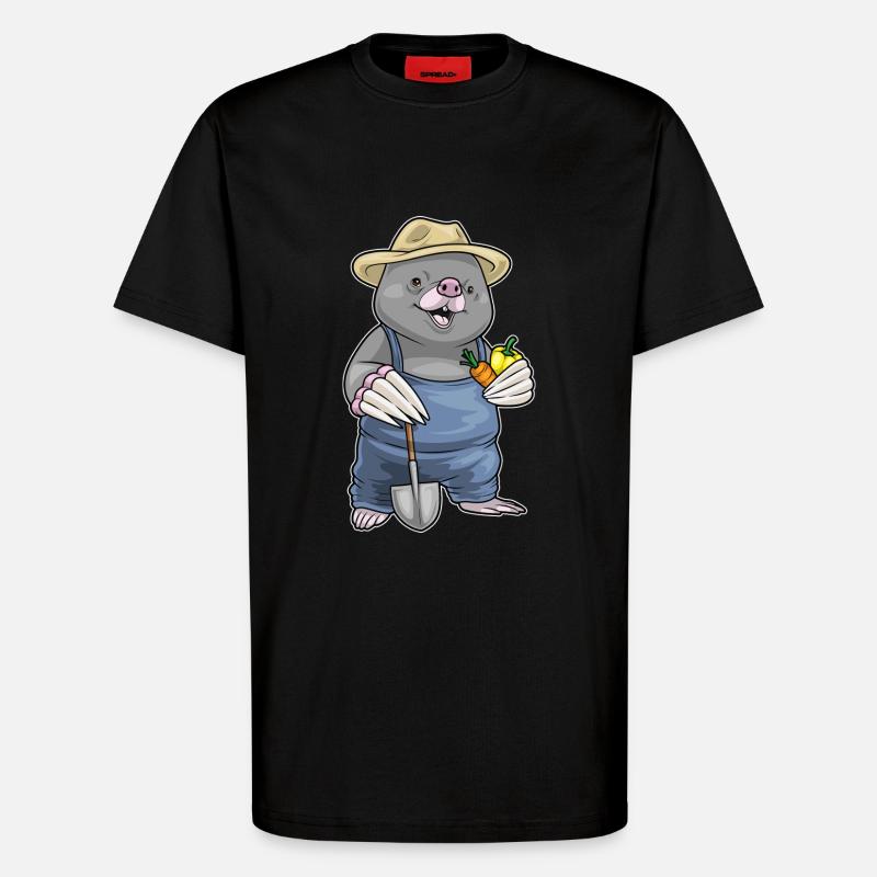 Mole Farmer Vegetables - T-Shirt - made by SPREAD - SOLID BLACK