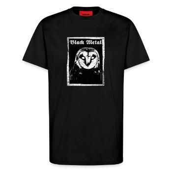 Black Metal Owl - T-Shirt - made by SPREAD - SOLID BLACK - Front - Alina (178cm) & Michal (187cm)