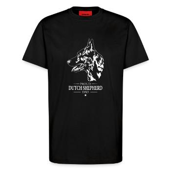 Dutch Shepherd Dad Hunde Hund Wilsigns - T-Shirt - made by SPREAD - SOLID BLACK - Vorne - Alina (178cm) & Michal (187cm)