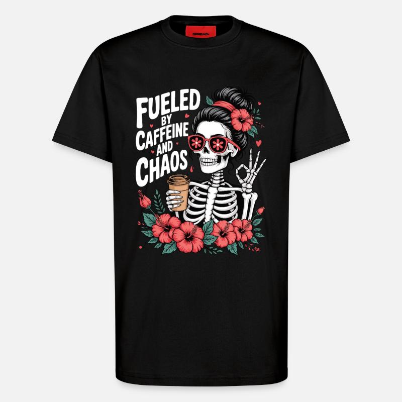 Mutter Koffein Mutter Skelett Kaffee - T-Shirt - made by SPREAD - SOLID BLACK
