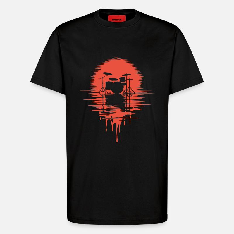 Drumset Silhouette Drums with Reflection - T-Shirt - made by SPREAD - SOLID BLACK