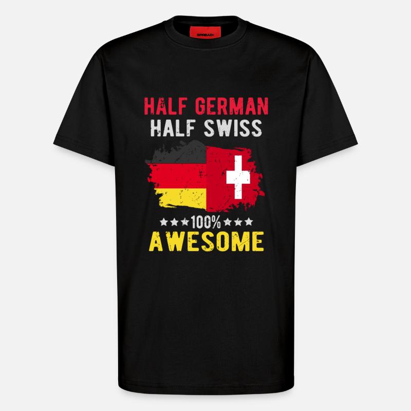 Half German half Swiss - T-Shirt - made by SPREAD - SOLID BLACK