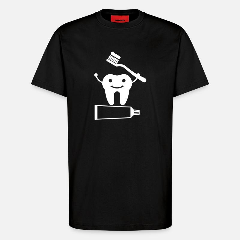 Tooth with toothbrush and toothpaste - T-Shirt - made by SPREAD - SOLID BLACK