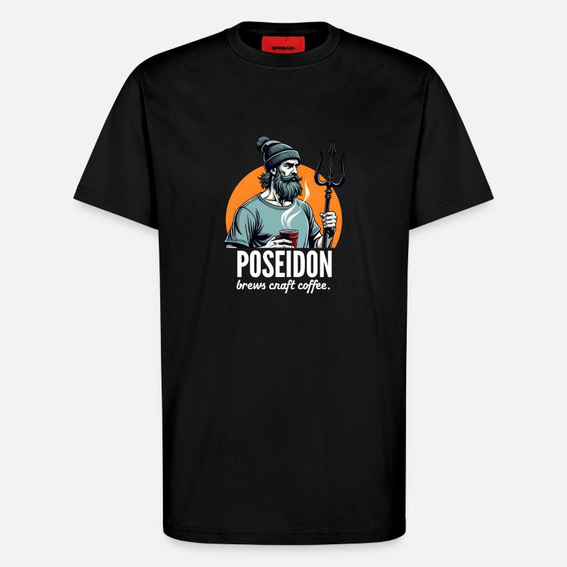 Poseidon also brews Craft Coffee! - T-Shirt - made by SPREAD - SOLID BLACK