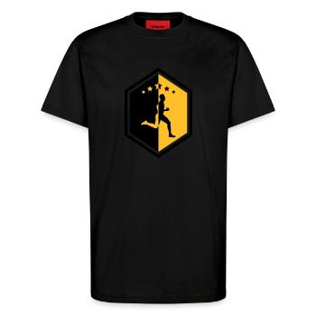 Laufen / Running / Jogging / Joggen / Marathon - T-Shirt - made by SPREAD - SOLID BLACK - Vorne - Alina (178cm) & Michal (187cm)