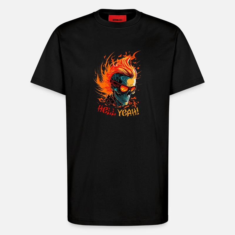 Flaming Skull with Hell Yeah - T-Shirt - made by SPREAD - SOLID BLACK