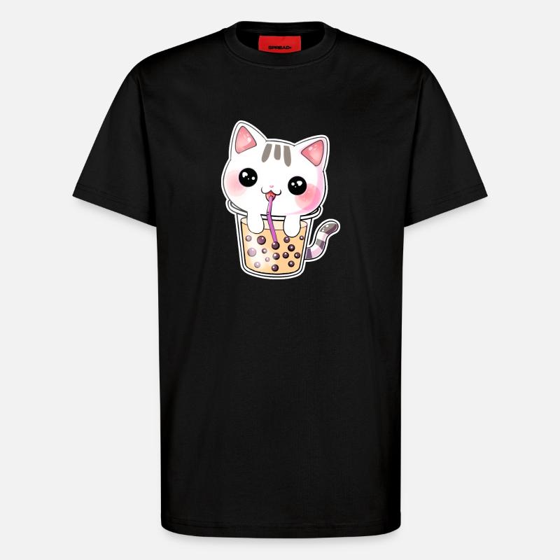 Kawaii Bubble Tea Cat - T-Shirt - made by SPREAD - SOLID BLACK